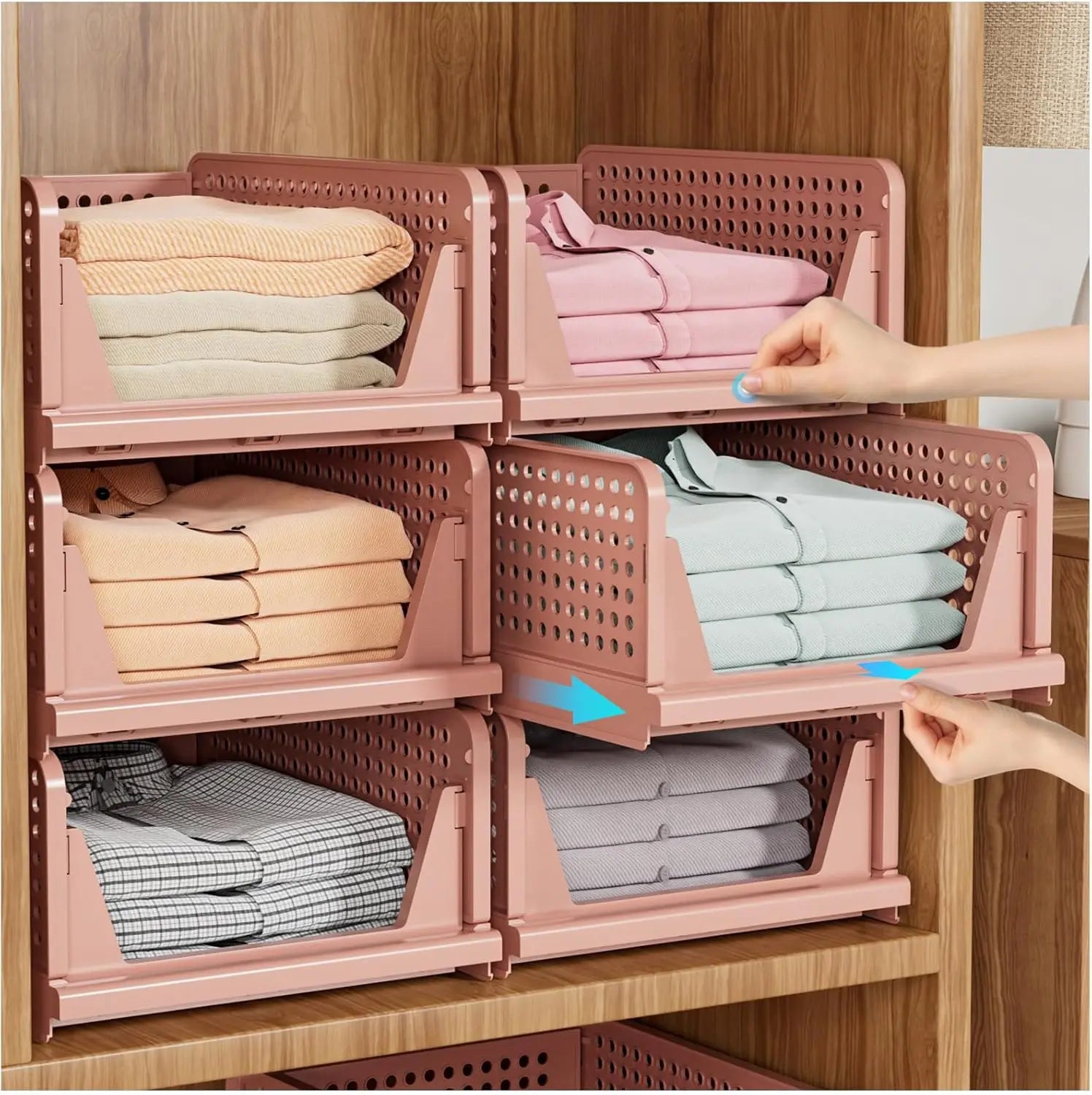 SNSLXH 5 Pack Stackable Closet Storage Basket Multifunctional &amp; Foldable Closet Organizer for Bathroom Kitchen Laundry Room