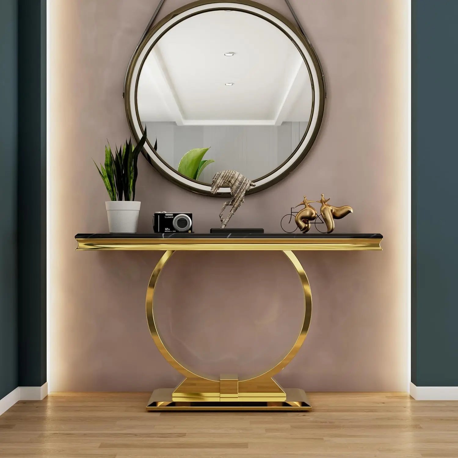 Modern Console Table for Entryway, Mirrored Sofa Table with U-Base, Silver Narrow Console Table, Rectangular, Customized