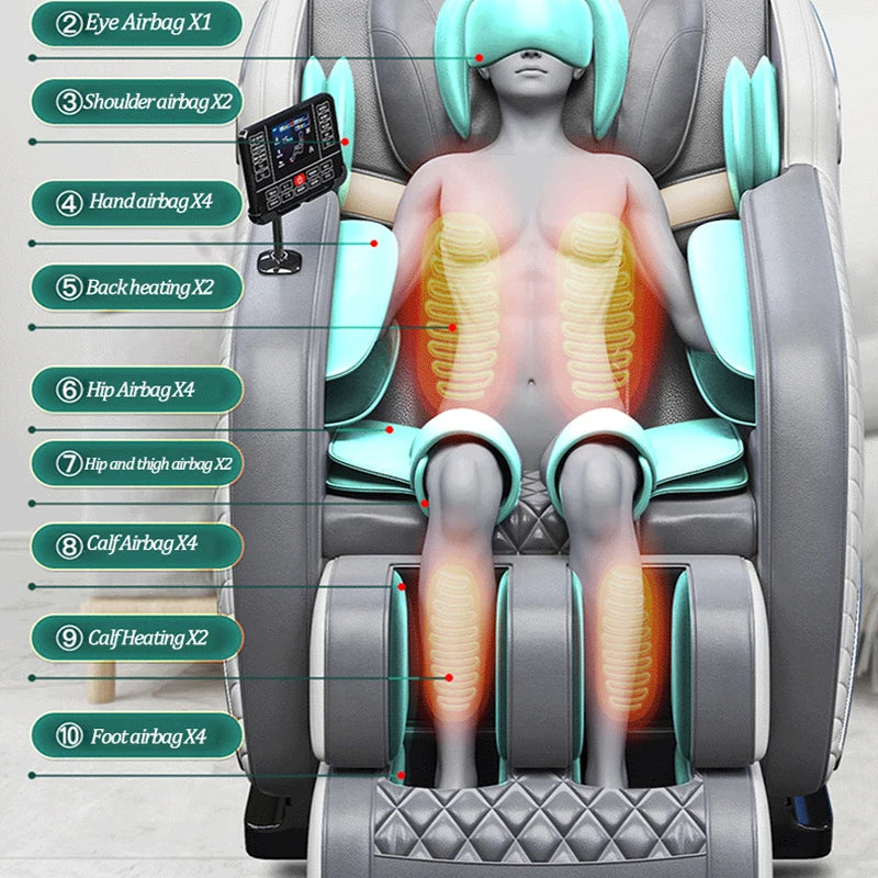 2025 Massage Chair Full Body Zero Gravity Recliner with 8 Fixed Massage Rollers Heating Bluetooth Speaker Airbags for Home Offic