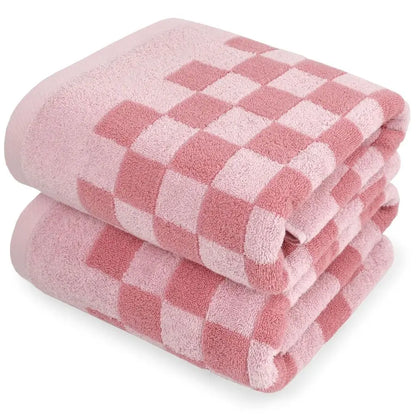 Soft Bath Towels for Bathroom Beach Pool Pink Checkered Set of 2, Quick Dry Cotton Cute Valentines Towels for Her Women Girls, 2