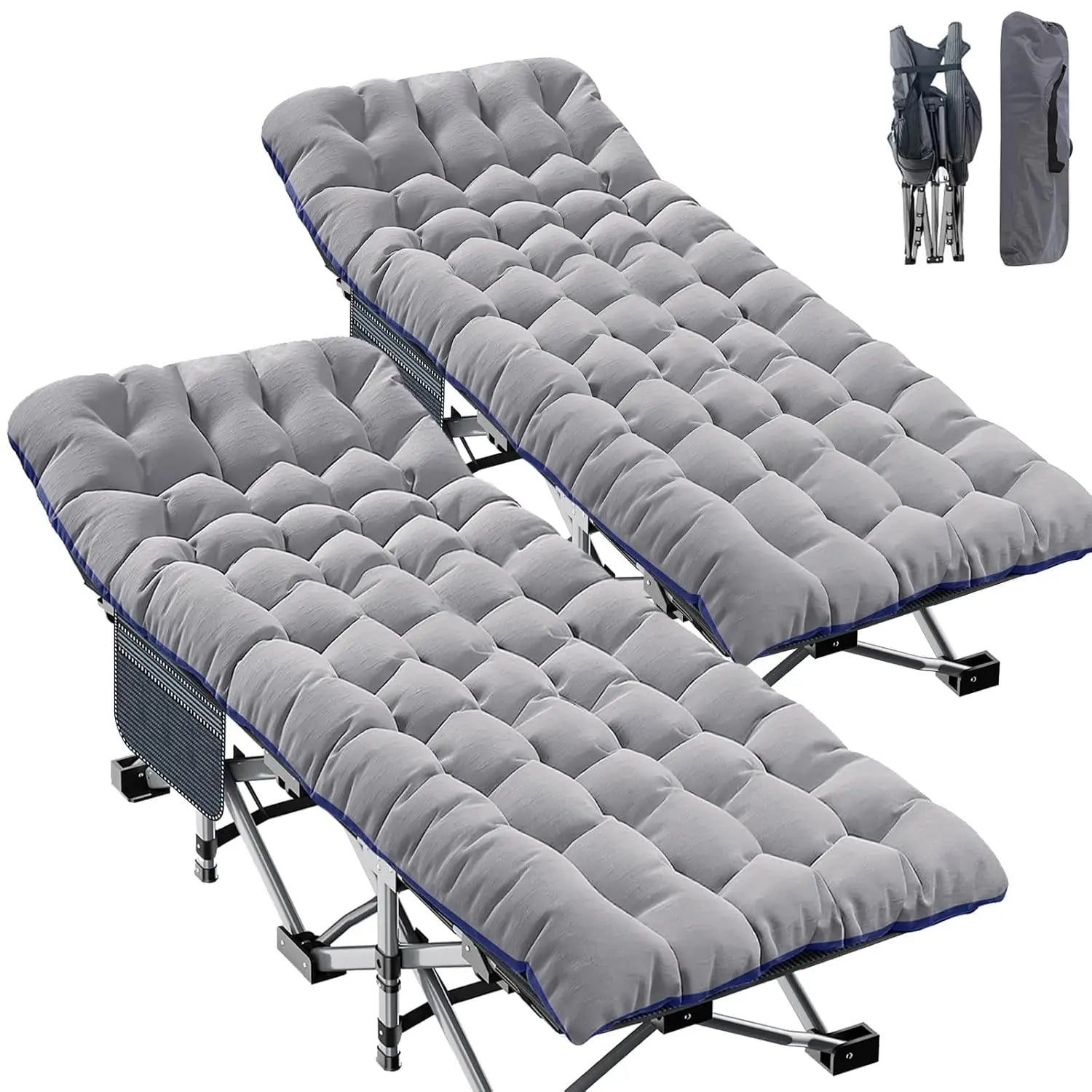2PK XXL Camping Cot for Adults 900LBS - 78"×32" Oversized Folding Bed with Mattress Pad, Heavy Duty 1200D Oxford, Customized