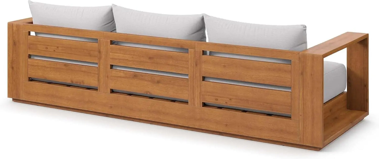 XMSJ Tahoe Acacia Wood Outdoor Patio Sofa Weather Resistant Cushions Porch Sunroom