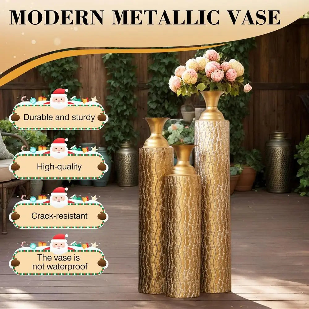Vases Decorative Tall Set of 3 Extra Large Tall Metal Floor Vases Home Decor for Fake Flowers Center Vases for Centerpieces 34,