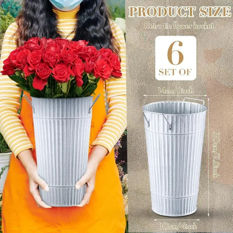 HOT Inch Vintage Galvanized Flower Buckets Metal Flower Vases with Handle Farmhouse French Planter Floral Container