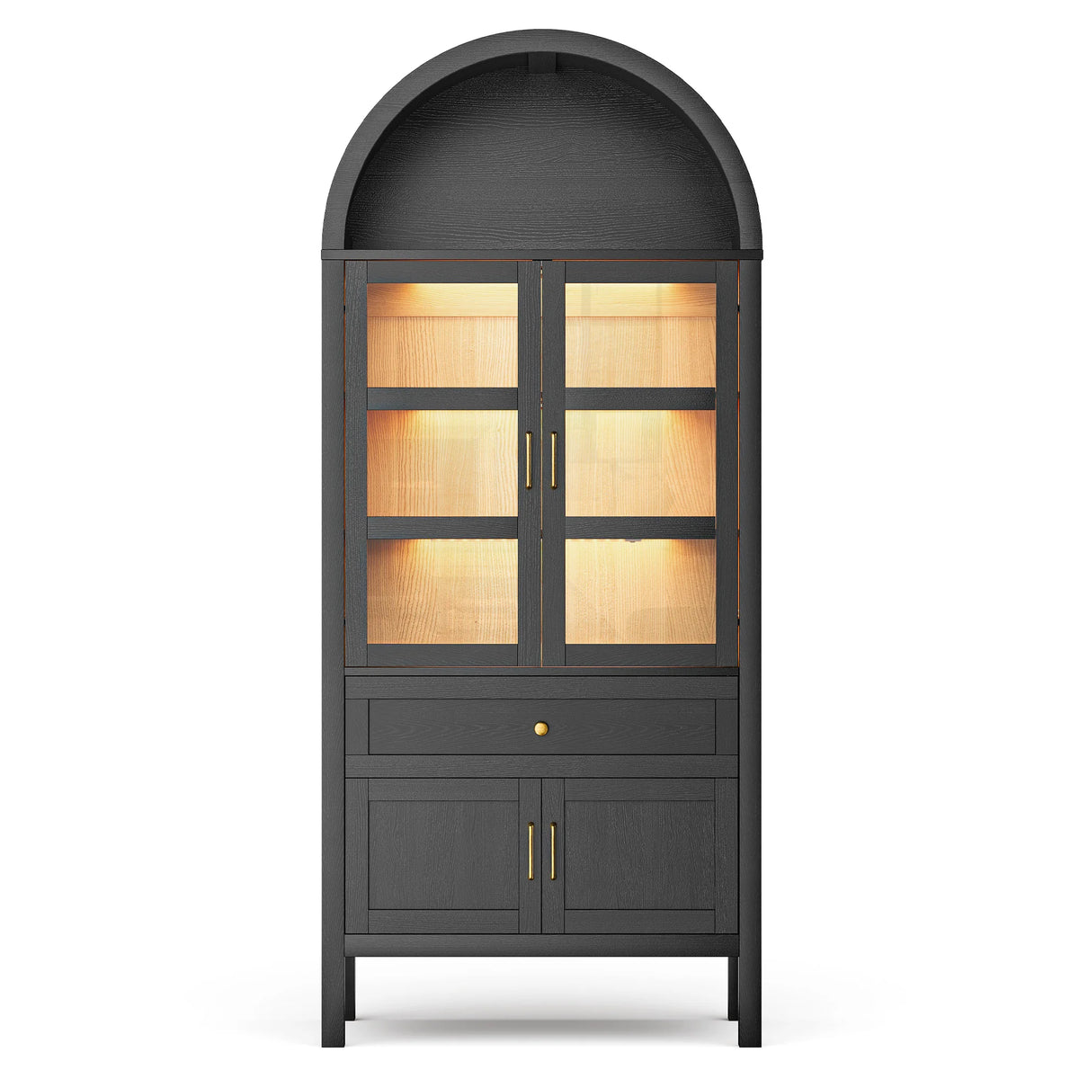 Cottinch Arched Wood Cabinet With Adjustable Shelves and LED Lighting
