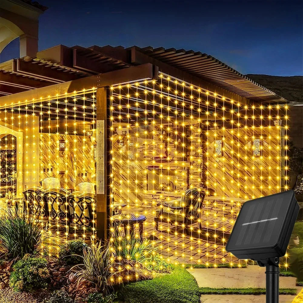 Solar LED Curtain Lights Outdoor Garland For Garden And Patio