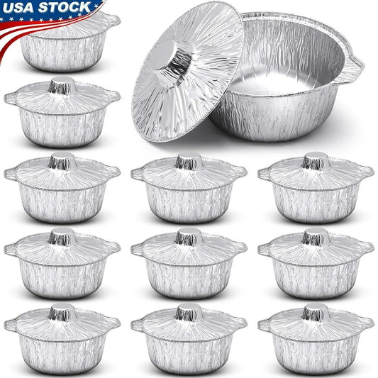 12 Pcs Disposable Aluminum Pots with Lids Round Foil Containers Multi Use Cookware Camping Outdoor Cooking Baking Heating