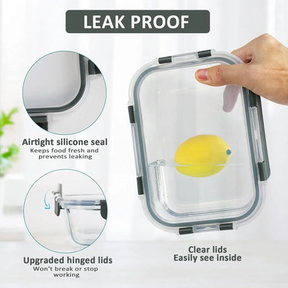 10-Pack Glass Meal Prep Containers with Lids, Airtight Food Storage for Microwave, Oven, Freezer &amp; Dishwasher