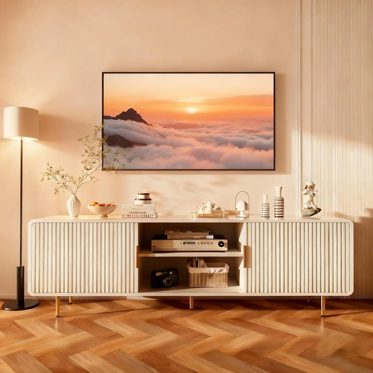 Modern Fluted TV Stand With Curved Profile Entertainment Center