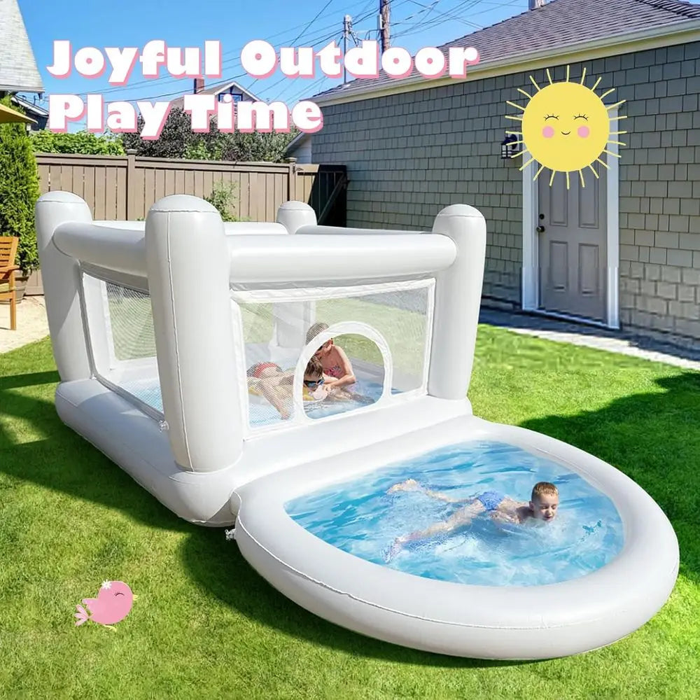 White Bounce House, Bounce House for Kids 3-6 with Ball Pit Pool, Toddler Mini Bounce House, Indoor Outdoor Iatable Bounce House