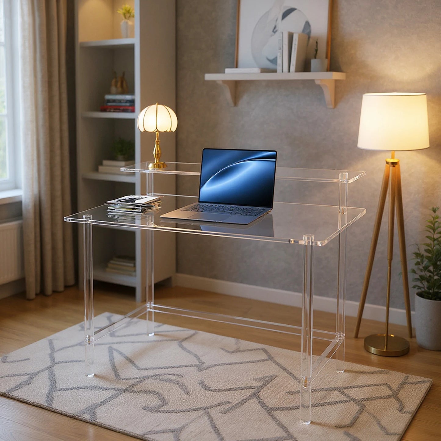 Bymaocar Acrylic 2 Tier Computer Desk For Home Office