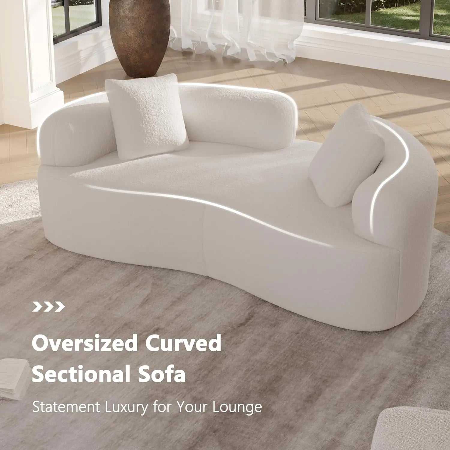 66.93 Inch Curved Loveseat Sofa with High - Density Foam Cushion, Full Compression Modular 2-Seater Couch, No Assembly