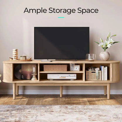 Modern Farmhouse TV Stand Entertainment Center With Storage Cabinets