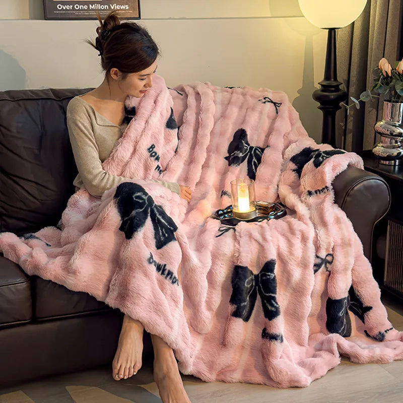 2025 new thickened gradual change leopard print toka rabbit plush bubble quilt cover blanket multi-functional blanket