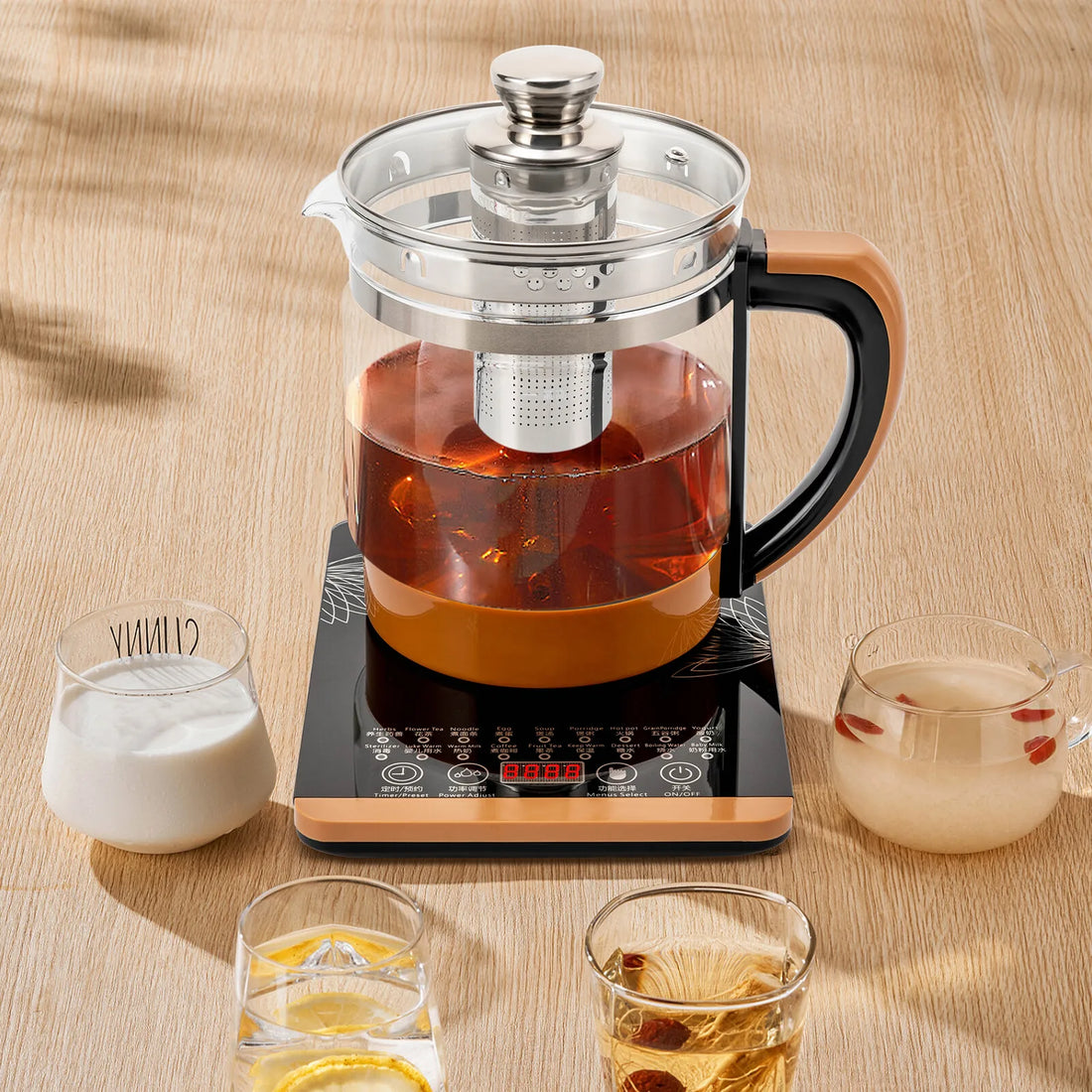 1.8L Electric Glass Tea Kettle - Multifunction Hot Water Boiler with Keep Warm &amp; 6 Temp Settings, BPA-Free  glass teapot