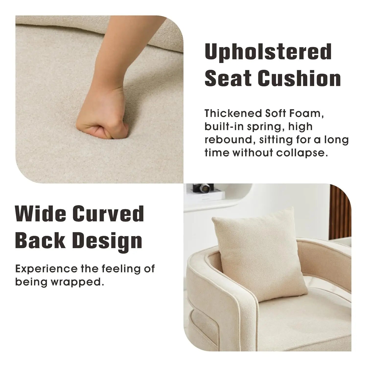 Upholstered Swivel Accent Chair Set of 2 Linen Open Back Barrel Chair with Pillow for Living Room, Beige