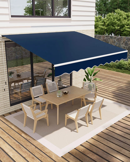 Retractable Waterproof Patio Dining Set Awning Manual Crank Heavy Duty Aluminum Frame Sun Shade for Deck Porch Balcony