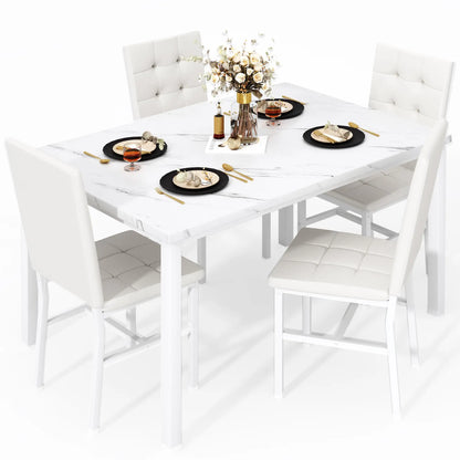 Dining Table Set For 4,Faux Marble Kitchen Table And Chairs Of 4, Modern Dining Room For 4,Dinner Table With Ve
