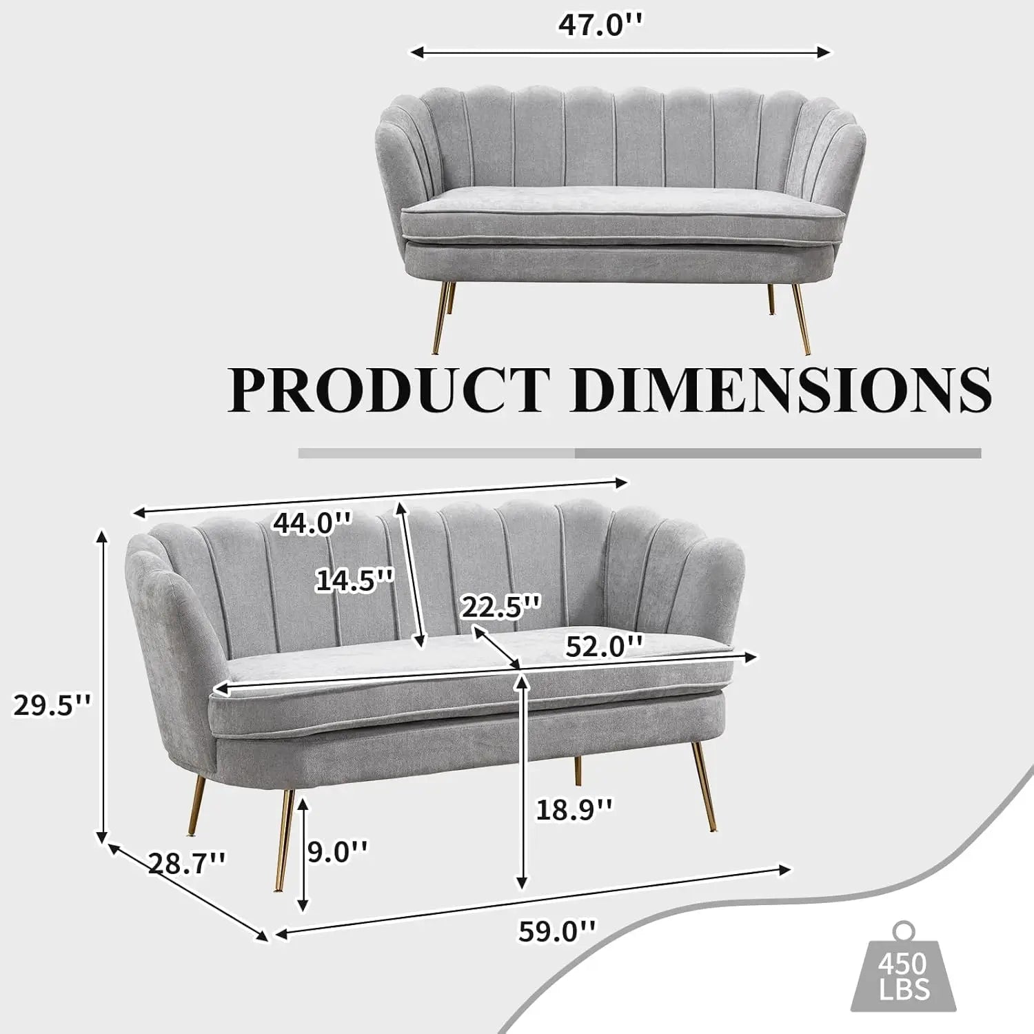 59" Chenille Upholstered Loveseat with Gold Metal Legs Petal Design Modern Mini Sofa for Bedroom Apartment, Customized