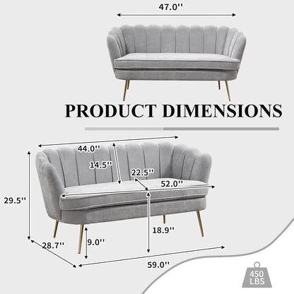 59" Chenille Upholstered Loveseat with Gold Metal Legs Petal Design Modern Mini Sofa for Bedroom Apartment, Customized