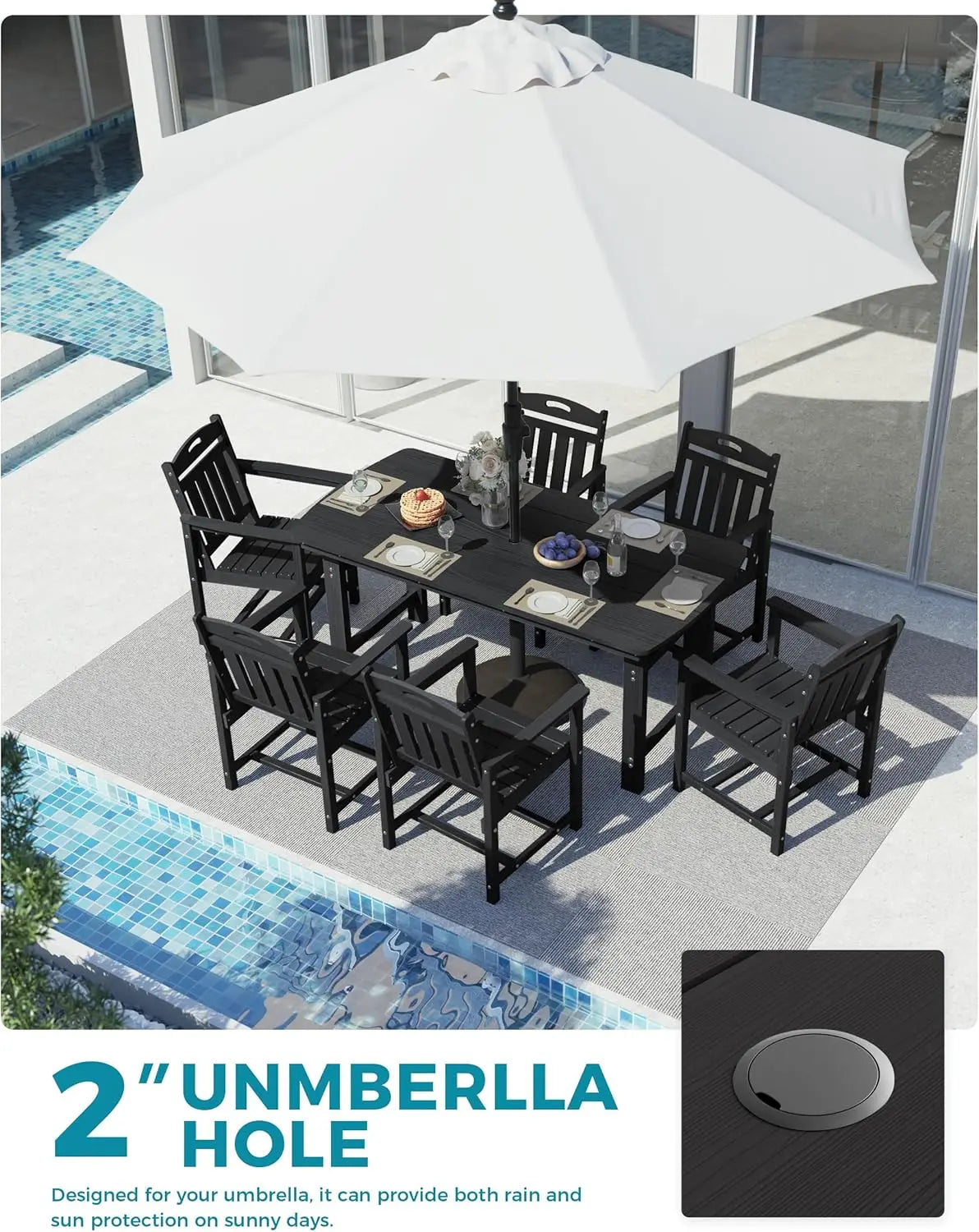 7-Piece Patio Table and Chairs Set with Umbrella Hole, All-Weather Patio Dining Sets for 6, Outdoor Dining Set