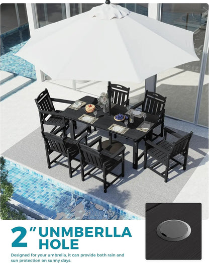 7-Piece Patio Table and Chairs Set with Umbrella Hole, All-Weather Patio Dining Sets for 6, Outdoor Dining Set