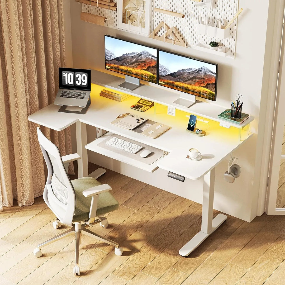XIUWO U Shaped Height Adjustable Standing Desk With Keyboard Tray