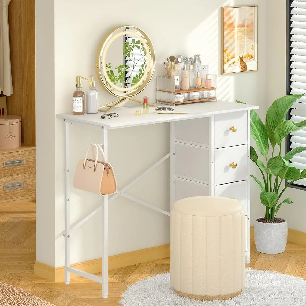 Vanity Desk With 4 Fabric Drawers For Kids Storage