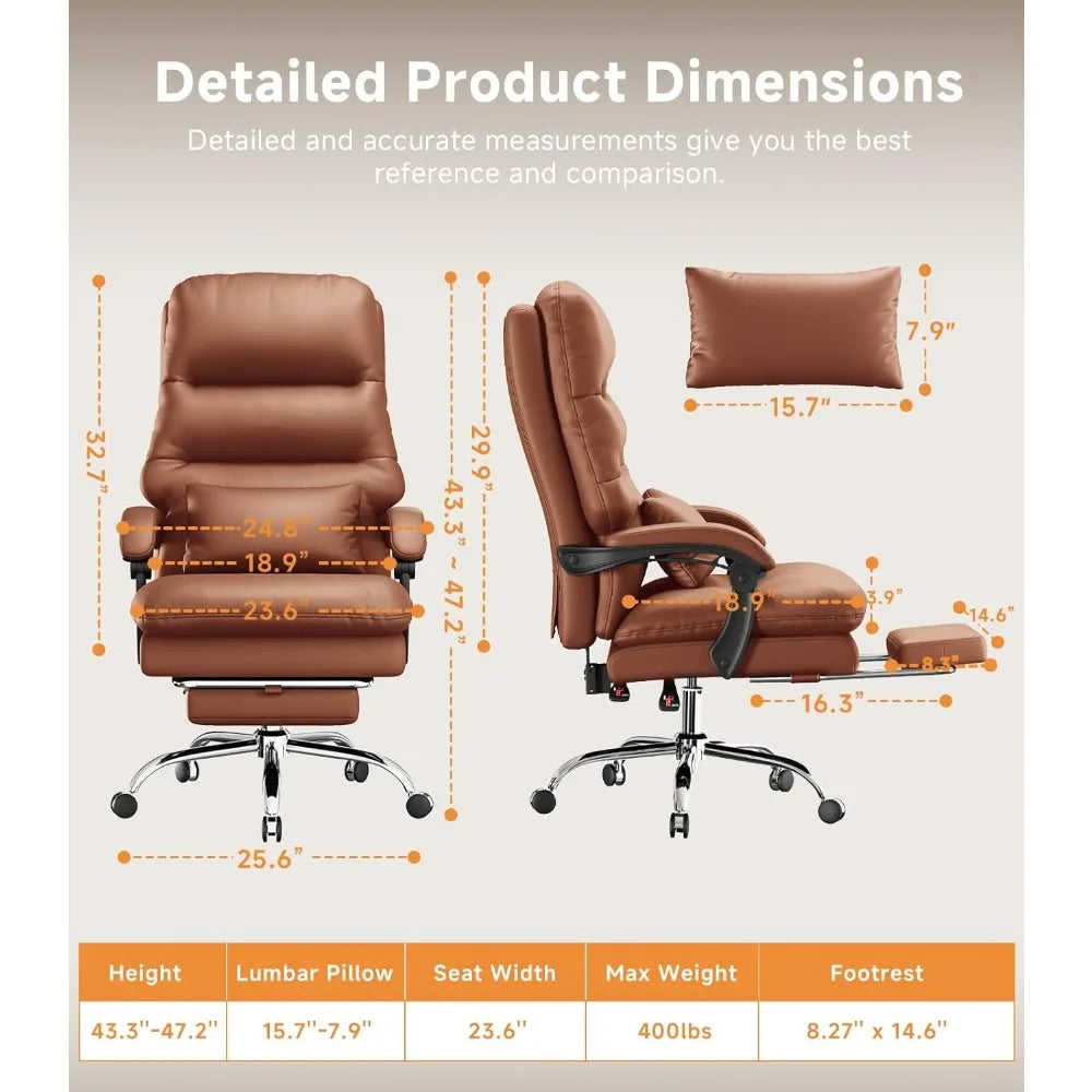 Office Chair, Big and Tall Office Desk Chair, Ergonomic Office Chair, 400LBS PU Leather Computer Chairs, Executive Chair with Fo