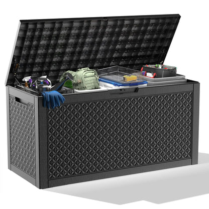 PatioZen 320 Gallon Large Resin Deck Box, Lockable Outdoor Storage Box for Patio Cushions Storage Furniture,Garden Tools