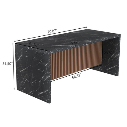 71" Large Imitation Marble Dining Table for 4-6 People, Island Table with LED Lights, Marble Stripes Kitchen Dining Tabl