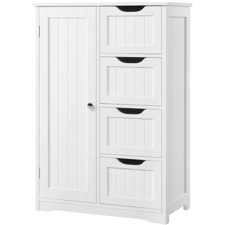 Easyfashion 4 Drawers &amp; Cupboard Bathroom Storage Organizer Cabinet White