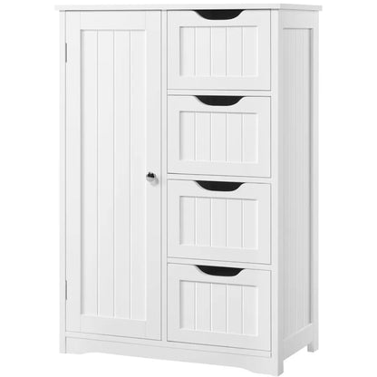 Easyfashion 4 Drawers &amp; Cupboard Bathroom Storage Organizer Cabinet White