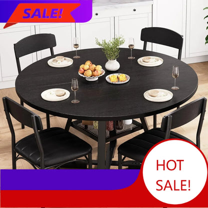 BestsellerBestsellerKitchen and Chairs for 4, Circle Table Round Pedestal Dining Room Dinner Dinette Set, Round Dining Set for 4