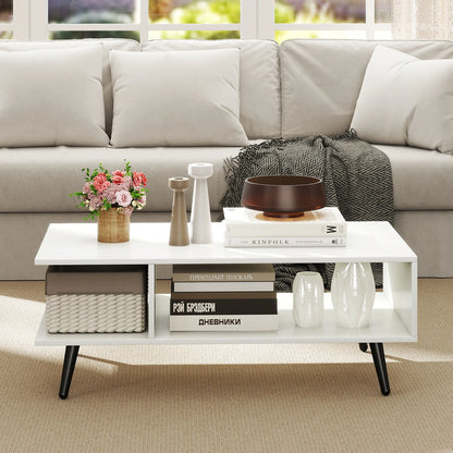 HOMASIS Two Tier Coffee Table With Storage Compartments Metal Legs