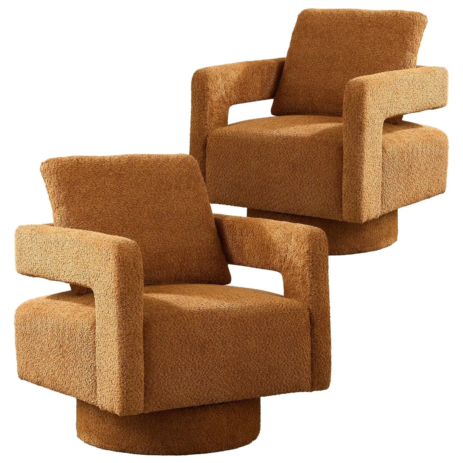 Upholstered Swivel Accent Chair Set of 2 Linen Open Back Barrel Chair with Pillow for Living Room, Beige