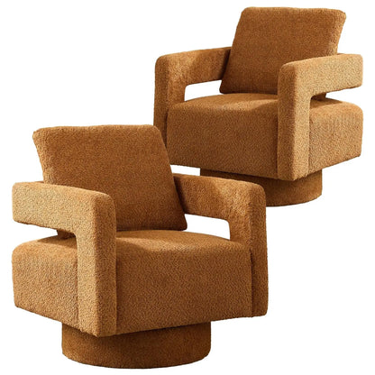 Upholstered Swivel Accent Chair Set of 2 Linen Open Back Barrel Chair with Pillow for Living Room, Beige
