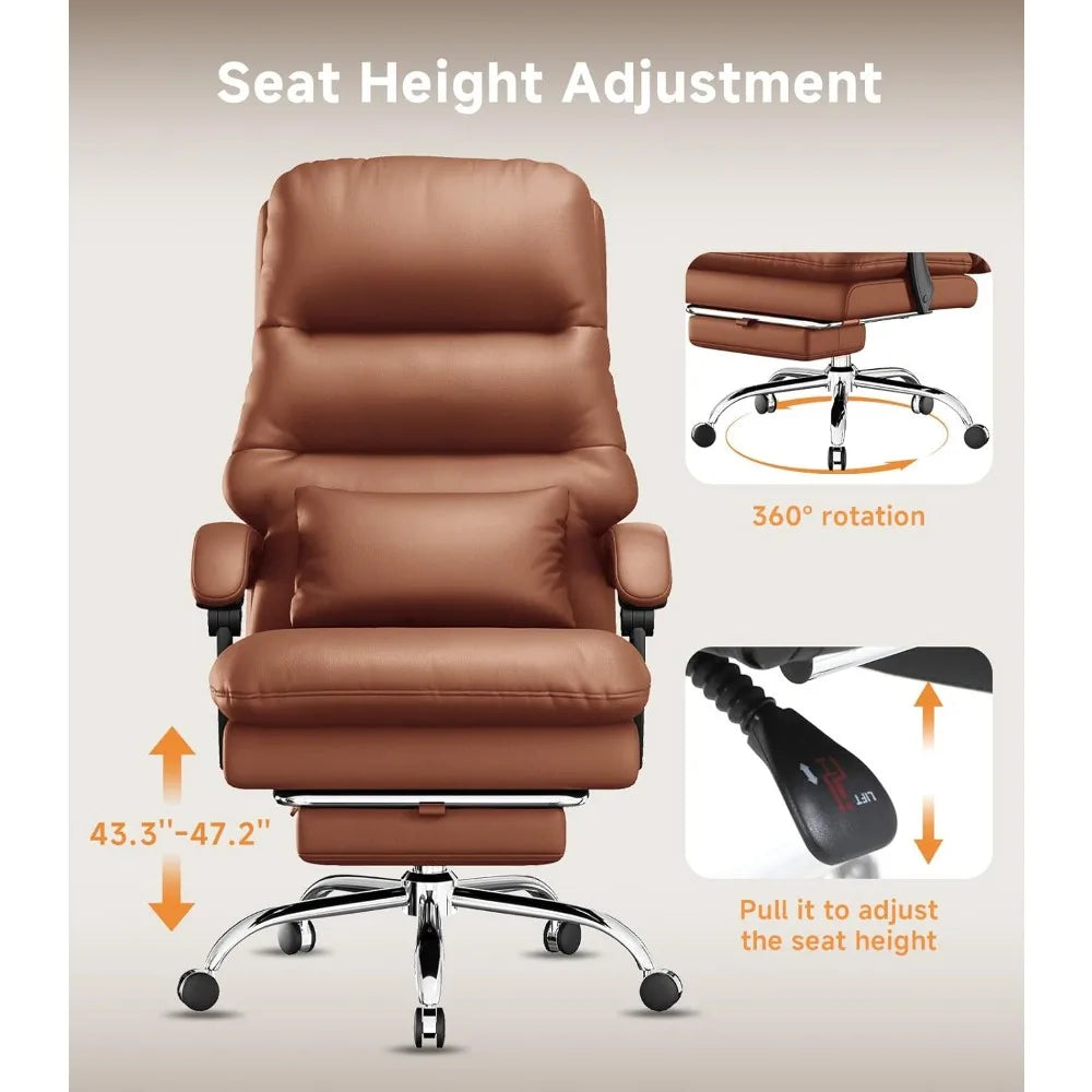 Office Chair, Big and Tall Office Desk Chair, Ergonomic Office Chair, 400LBS PU Leather Computer Chairs, Executive Chair with Fo