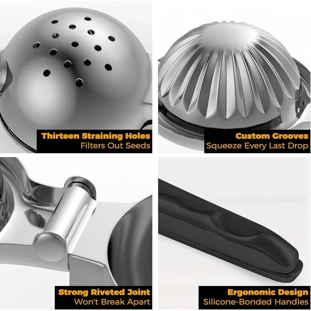 Stainless Steel Lemon Squeezer Citrus Juicer Manual Press with Silicone Handles High Juice Extraction Easy Clean Kitchen Tool