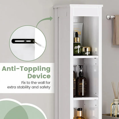 Narrow Bathroom Storage Cabinet With 3 Adjustable Shelves, 71" Tall Freestanding Cabinet With Toilet Paper Holder, Slim T