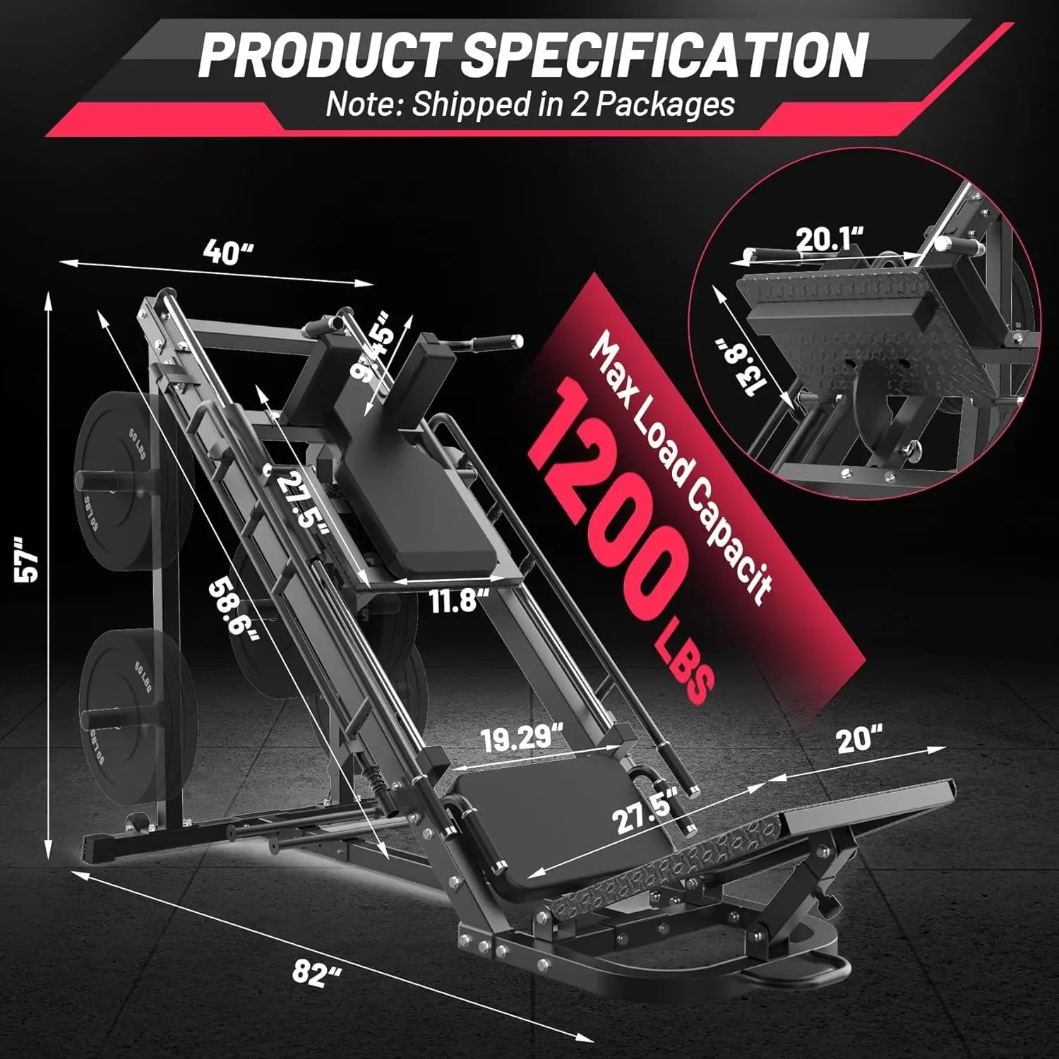 2-in-1 Leg Press &amp; Hack Squat Machine 440LBS, Linear Bearing Glute Workout Equipment with Weight Storage, Home Gym, Customized