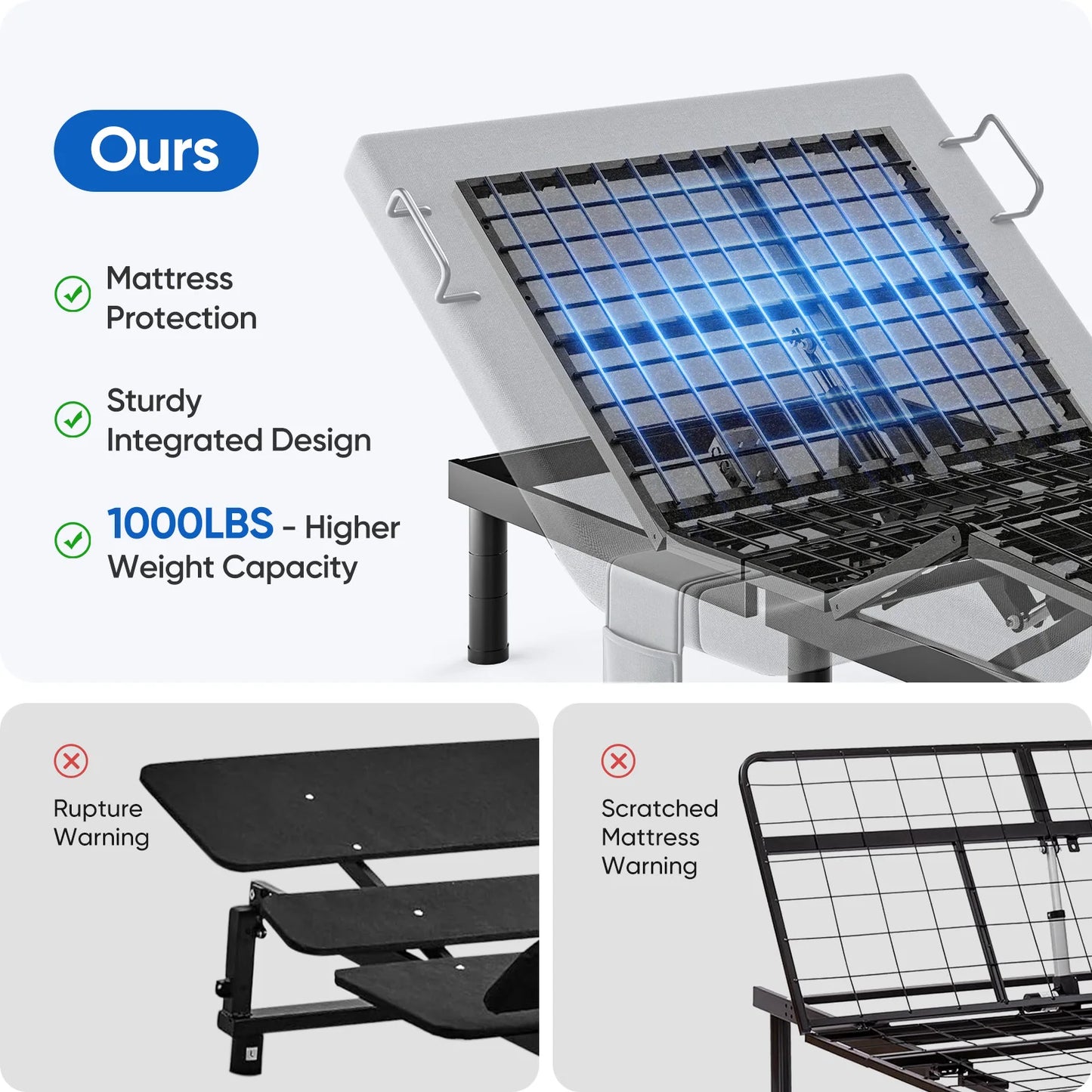 Furgle Twin Split King Size Adjustable Bed Base Frame with Massage Silent Double Motor with Wireless Remote Control Bedroom