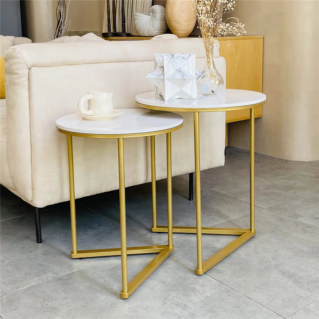 Wisfor Modern Marble Top Nesting Side Tables with Metal Base