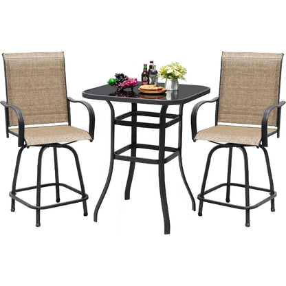 3‑Pieces Outdoor Patio Swivel Bar Set, Weather‑Resistant Counter Height Furniture Set for Backyard Garden Poolside Deck