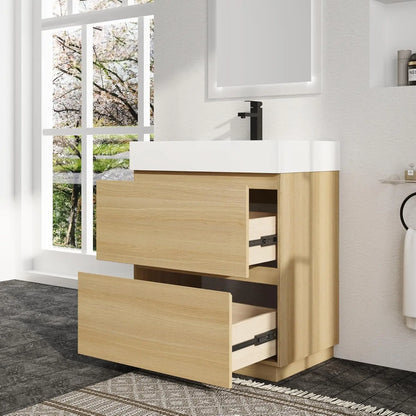 24 Inch Freestanding Bathroom Vanity with Resin Sink, Double Drawer Soft Close Storage Cabinet Basin Top Combo,, Customized