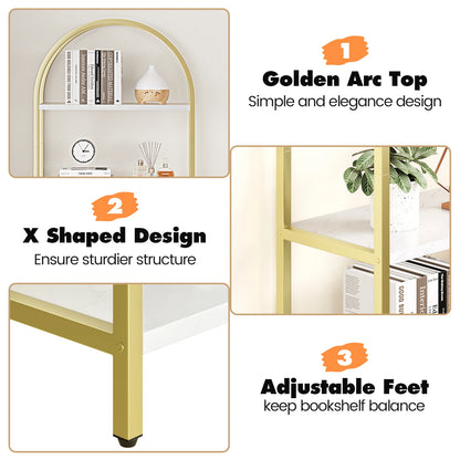 Five Tier Arched Display Bookshelf With Metal Frame