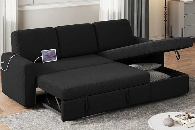XIUWO L Shaped Sectional Sleeper Sofa Bed With Chaise Storage