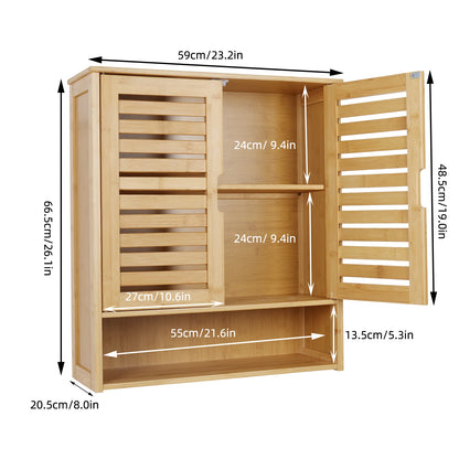 Wisfor Wall Mounted Bamboo Bathroom Cabinet Over Toilet 2 Doors