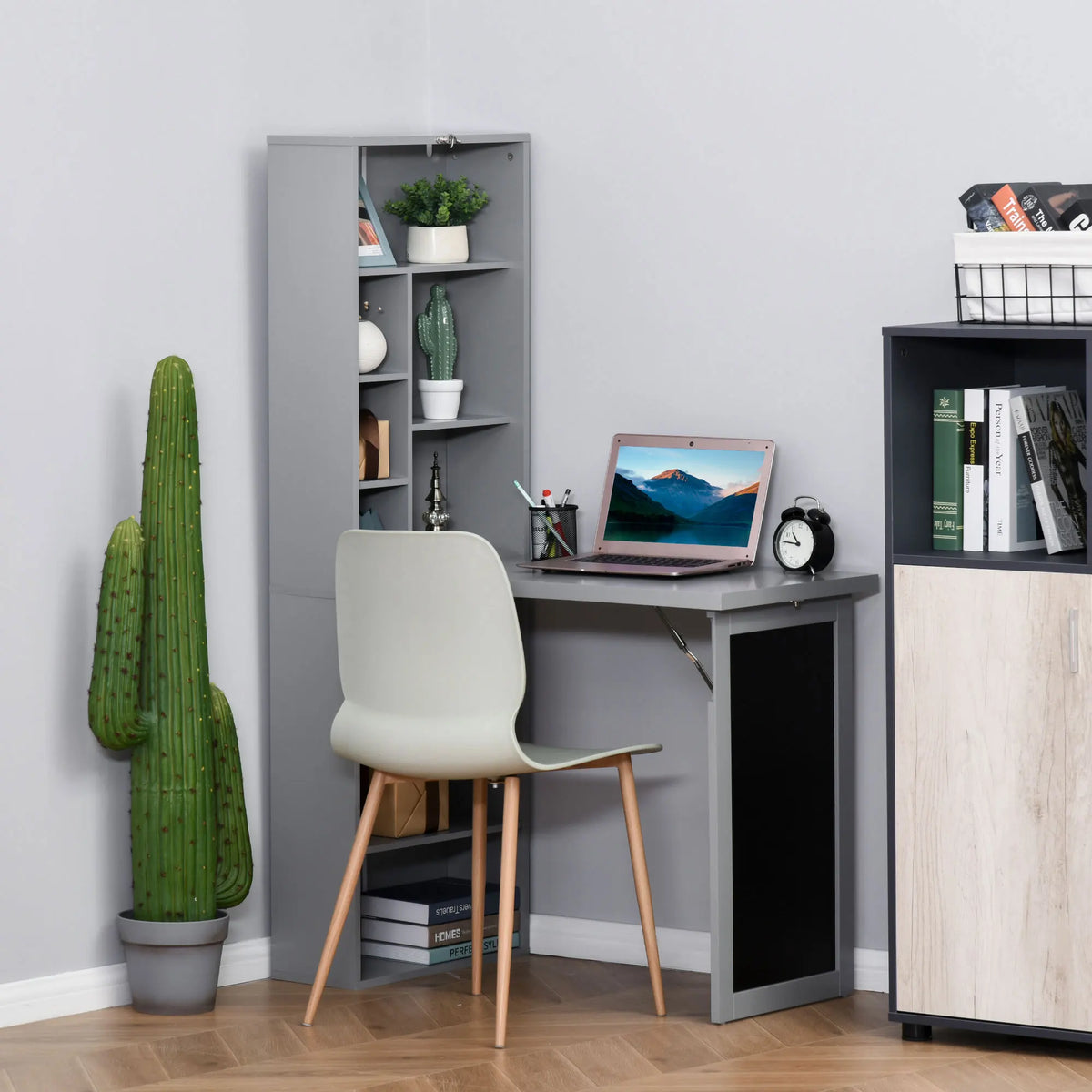 HOMCOM Convertible Wall Mount Office Desk With Blackboard And Side Shelf