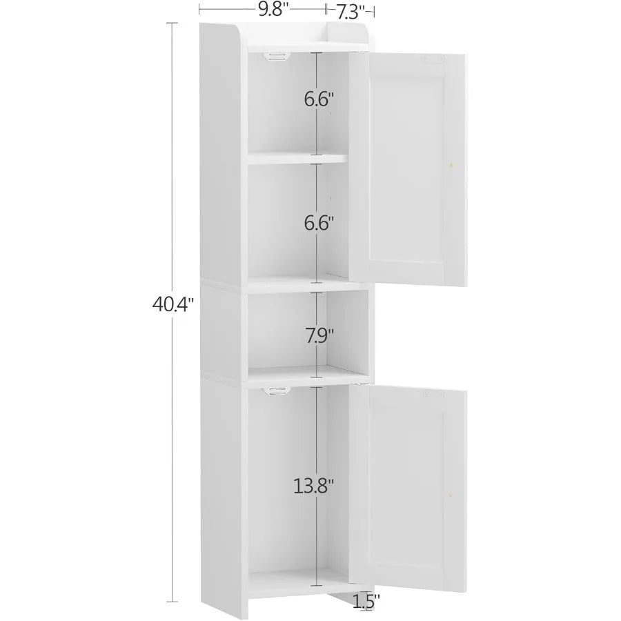 Cabinet With 2 Doors, 7.3 X 9.8 X 40.4 Inches, Small Freestanding Storage Cabinet With Adjustable Shelf, Floor Cabinet